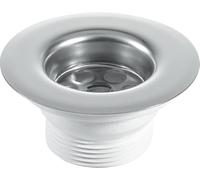 McAlpine Centre Pin Sink Waste: 85mm Stainless Steel Flange with Black PVC Plug CP Chain and Stay - BSW6PC