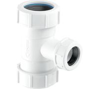 McAlpine V33T-FP Tee Piece with Universal Connection to flush pipe at both ends x 19/23mm Universal Connection in White McAlpine White