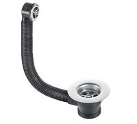 Mcalpine Fsw2Pc Sink Combined Waste and Overflow, Chrome Plated Overflow Grid, Black, Chrome