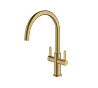 McAlpine Teviot Twin Lever Kitchen Mixer Tap - Brushed Brass in Bronze McAlpine Bronze