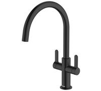 Mcalpine Teviot Twin Lever Kitchen Mixer Tap, Matt Black, Eco Start Cartridge, 15 Year Guarantee
