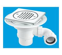 McAlpine TSG1T6SSSTW295 50mm Water Seal Trap with 1½" x 90 Swivel Multifit Outlet Bend, 150mm Square Polished Stainless Steel Tile with removable Gri