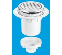 McAlpine TSG2-R125SS 75mm Water Seal Trapped Gully, Tile/Grating with removable Grid, 110mm Vertical Outlet and 110mm x 2" Reducer