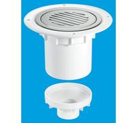 McAlpine TSG2SS-SL-NSC 75mm Water Seal Trapped Gully, Clamp Ring & Cover Plate, 110mm or 2" Vertical Solvent Spigot Outlet in White McAlpine White