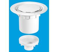 McAlpine TSG2WH-NSC 75mm Water Seal Trapped Gully, Clamp Ring & Cover Plate, 110mm or 2" Vertical Solvent Spigot Outlet in White McAlpine White