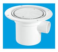 McAlpine TSG3-WH 75mm Water Seal Trapped Gully, Clamp Ring and Cover Plate, 1½" Side Inlet for waste pipe and 110mmØ or 1½" Vertical Outlet