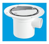 McAlpine TSG3SS 75mm Water Seal Trapped Gully, Clamp Ring and Cover Plate, 1½" Side Inlet for waste pipe and 110mmØ or 1½" Vertical Outlet