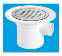 McAlpine TSG3SS-SL-NSC 75mm Water Seal Trapped Gully, Clamp Ring and Cover Plate, 1½" Side Inlet for waste pipe and 110mmØ or 1½" Vertical Outlet