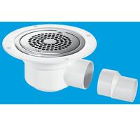 McAlpine TSG50-ANTI/LIG 50mm Water Seal Trapped Gully, Clamp Ring & Cover Plate, 2" Horizontal Outlet & 2" x 1.5" Socket Reducer in White McAlpine White
