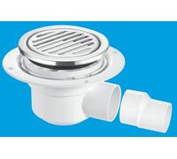 McAlpine TSG50-R125SS 50mm Water Seal Trapped Gully, Tile/Grating with removable Grid, 2" Horizontal Outlet & 2" x 1.5" Socket Reducer in White McAlpine White