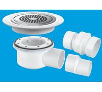 McAlpine TSG52-ANTI/LIG Two-Piece 50mm Water Seal Trapped Gully, Clamp Ring & Cover Plate, 2" Horizontal Outlet & 2" x 1.5" Socket Reducer in White McAlpine White