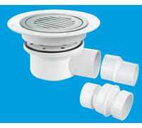 McAlpine TSG52SS-SL-NSC Two-Piece 50mm Water Seal Trapped Gully, Clamp Ring & Cover Plate, 2" Horizontal Outlet & 2" x 1.5" Socket Reducer in White McAlpine White