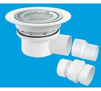 McAlpine TSG52SS-SL-SC Two-Piece 50mm Water Seal Trapped Gully, Clamp Ring & Cover Plate, 2" Horizontal Outlet & 2" x 1.5" Socket Reducer in White McAlpine White