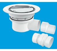 McAlpine TSG52SS Two-Piece 50mm Water Seal Trapped Gully, Clamp Ring & Cover Plate, 2" Horizontal Outlet & 2" x 1.5" Socket Reducer in White McAlpine White
