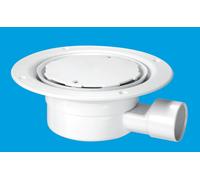 McAlpine VSG1WH-NSC Valve Shower Gully, White Plastic Clamp Ring and Cover Plate, 1½" Horizontal Outlet