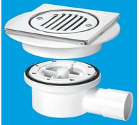 McAlpine VSG52T6SS Two-Piece Valve Shower Gully: Tile with removable Grid, 1½" Horizontal Outlet