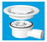 McAlpine VSG52WH Two-Piece Valve Shower Gully, White Plastic Clamp Ring and Cover Plate, 1½" Horizontal Outlet