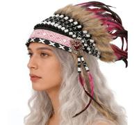 MCAOAL Feathered Headdress Ethnic Indian Kokoshnik Colorful Feathered Chiefs Tribe Hairband Indian Headdress for Children Women Costume