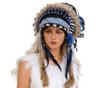 MCAOAL Feathered Headdress Ethnic Indian Kokoshnik Colorful Feathered Chiefs Tribe Hairband Indian Headdress for Children Women Costume