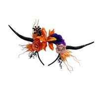 MCAOAL Unique Dark Devil Horn Headband with Artificial Flower for Cosplay Enthusiasts Halloween Party Gathering Photo Props Cosplay Accessory