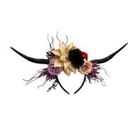 MCAOAL Unique Dark Devil Horn Headband with Artificial Flower for Cosplay Enthusiasts Halloween Party Gathering Photo Props Cosplay Accessory