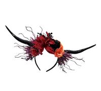MCAOAL Unique Dark Devil Horn Headband with Artificial Flower for Cosplay Enthusiasts Halloween Party Gathering Photo Props Cosplay Accessory