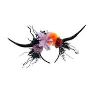 MCAOAL Unique Dark Devil Horn Headband with Artificial Flower for Cosplay Enthusiasts Halloween Party Gathering Photo Props Cosplay Accessory