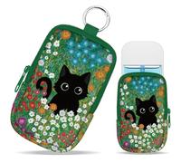 Mcapirivo Floral Black Cat Hand Sanitizer Spray Case, Cute Hand Sanitizer Holder Zippered Pouch, Fashion Accessory with Snap Hook for Glow Mist and Power Mist 1FL OZ