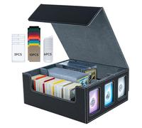 Mcbazel 3-Solt Rows Card Storage Box Holds 1800+ Cards Deck Box with Display Windows, 3 x 35PT Magnetic Cases, 10 Dividers and 6 Clips for Gaming, MTG and Sport Cards (Black&Grey)
