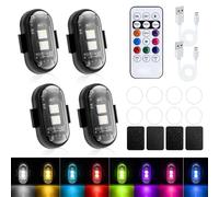 Mcbazel 4PCS LED Car Strobe Lights with Remote Control,Wireless LED Ambient,8 Colors USB Rechargeable Waterproof Flashing Warning Lights for Car Drone Motorcycle Bike Truck