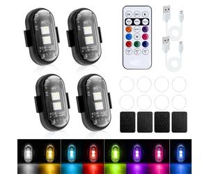 Mcbazel 4PCS LED Car Strobe Lights with Remote Control,Wireless LED Ambient,8 Colors USB Rechargeable Waterproof Flashing Warning Lights for Car Drone Motorcycle Bike Truck