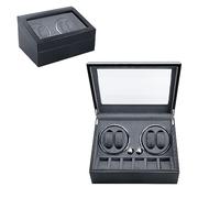 Mcbazel Automatic Watch Winder for 4 Watches & 6 Extra Storages with Blue LED,PU Leather 4 Watch Winder Box with Quiet Running Motor and 4 Rotation Mode Setting