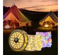 Mcbazel Camping Fairy Lights, 12M/39.4FT 120 LED Retractable Camping String Lights, 10 Modes, 2000mAh USB Rechargeable, IP67 Waterproof, Warm White & Multicolour for Tent Outdoor Garden Camping