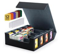 Mcbazel Card Deck Box for MTG & TCG, 3200 Pcs, Magnetic Storage Box with 4 Rows, 12 Multicolor Card Dividers & 8 Clips, PU Leather Deck Case