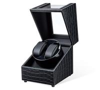 Mcbazel Double Automatic Watch Winder Box, Automatic Watch Display Storage Rotation Wristwatch Box with 2 Slots-Leather Crocodile Pattern - Black