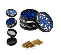 Mcbazel Herb Grinder, 2.5 Inches 4 Pieces Aluminium Spice Grinder with Cleaning Sweep/Pollen Scraper for Kitchen, Portable Herb Mill Grinder for Spice - Black/Blue