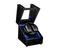 Mcbazel LED Double Automatic Watch Winder with Blue Light, Quiet Motor Display Storage Rotation Wrist PU Leather Watch Box with 2 Slots-Black
