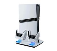 Mcbazel Ps5 Cooling Stand, Vertical Cooling Stand with Dual Controller Charging Station for PS5/PS5 Slim/PS5 Pro, 3 Levels Cooling Fan-White