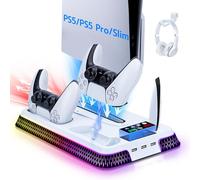 Mcbazel PS5/Slim & Pro Cooling Stand & Dual Controller Charging Station, PS5 Accessories with RGB Light & Headset Hook (Black)