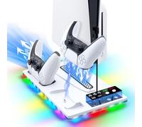 Mcbazel PS5/Slim/Pro Cooling Station with Dual Controller Charging Station for Playsation 5 Disc/Digital Console, PS5/Slim/Pro Cooling Stand with RGB Light, Playsation 5 Accessories