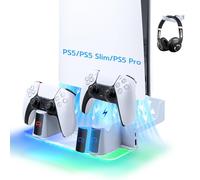 Mcbazel PS5 Wall Mount Kit with Charging Station, RGB Wall Mount Bracket Stand with Headphone Hanger Accessories for PS5 Pro/PS5/PS5 Slim Disc & Digital(RGB light app control)