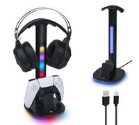 Mcbazel RGB Headset Stand with Charging Station for PS5/PS5 Edge Controller, Controllers Stand & Playstation 5 Controllers Holder, Premium RGB Gaming Headphone Holder - Black