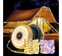 Mcbazel Solar Camping String Lights 10m/33ft with Remote Control, USB Retractable Waterproof Fairy Lights Outdoor, 2000mAh Camping Lantern with Hooks for Ten Garden Decor Party Lighting