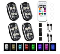 Mcbazel Upgrade 4Pcs Wireless LED Strobe Lights (4 Lamp Beads, Lasts Longer), 8-Colors USB Waterproof Anti-Collision LED Car Flashing Warning Light with Remote for Cars, Bikes, Motorcycles, RC Cars