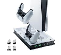 Mcbazel Vertical PS5 Cooling Charger Stand, Multifunctional LED Cooling Stand with Dual Controller Charging Station for PS5/Slim/Pro - White/Black