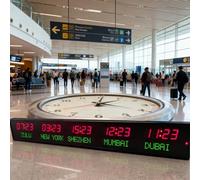 McbeAn World Time Zones Clock, 5 City Time Display LED Digital Wall Clock with Remote Control, 3-Level Brightness Adjustment, Various Setting Modes, Wavelength:620-625NM, for Hotel, Airport