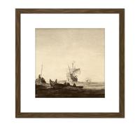 Mcbey Palos Departure Of Columbus Ships Discovery 8X8 Inch Square Wooden Framed Wall Art Print Picture with Mount Artery8 Brown One Size