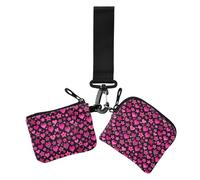 Mcbling Aesthetic Heart Star Leopard Zebras Pink Y2k Bimbo Women's Change Wallet Card Cases Small Detachable Card Organizer Purse with Wristlet Strap for Woman 2 Packs