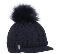 McBURN Britta Cable Knit Beanie Women - Made in Italy Winter Pompom hat with Peak, Lining, Lining Autumn-Winter - One Size Navy
