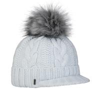 McBURN Britta Cable Knit Beanie Women - Made in Italy Winter Pompom hat with Peak, Lining, Lining Autumn-Winter - One Size Light Blue